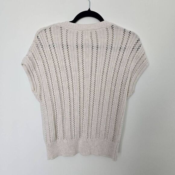 Joie‎ Sweater Women's XS Ivory Knit Ribbed Dazzling Short Sleeve V-Neck Gorpcore - Picture 6 of 7